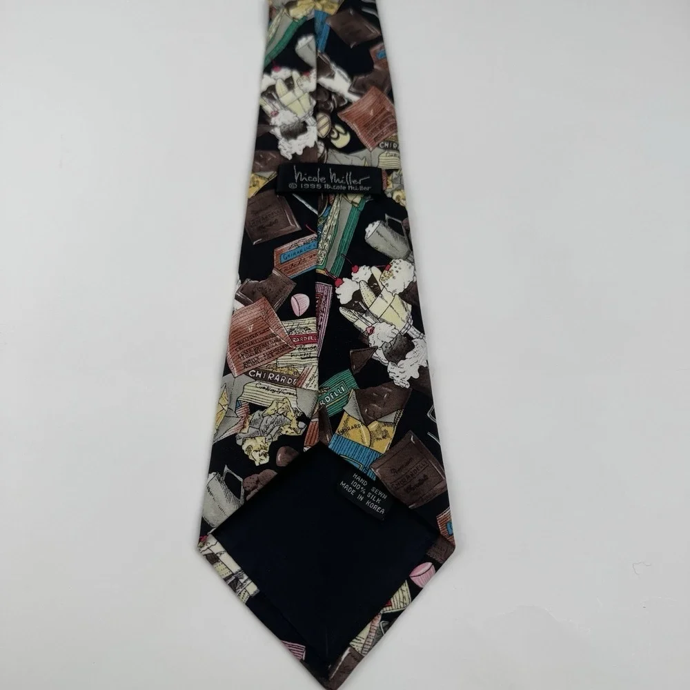 VTG Nicole Miller Ghirardelli Chocolate Novelty Tie Silk Dessert 1995